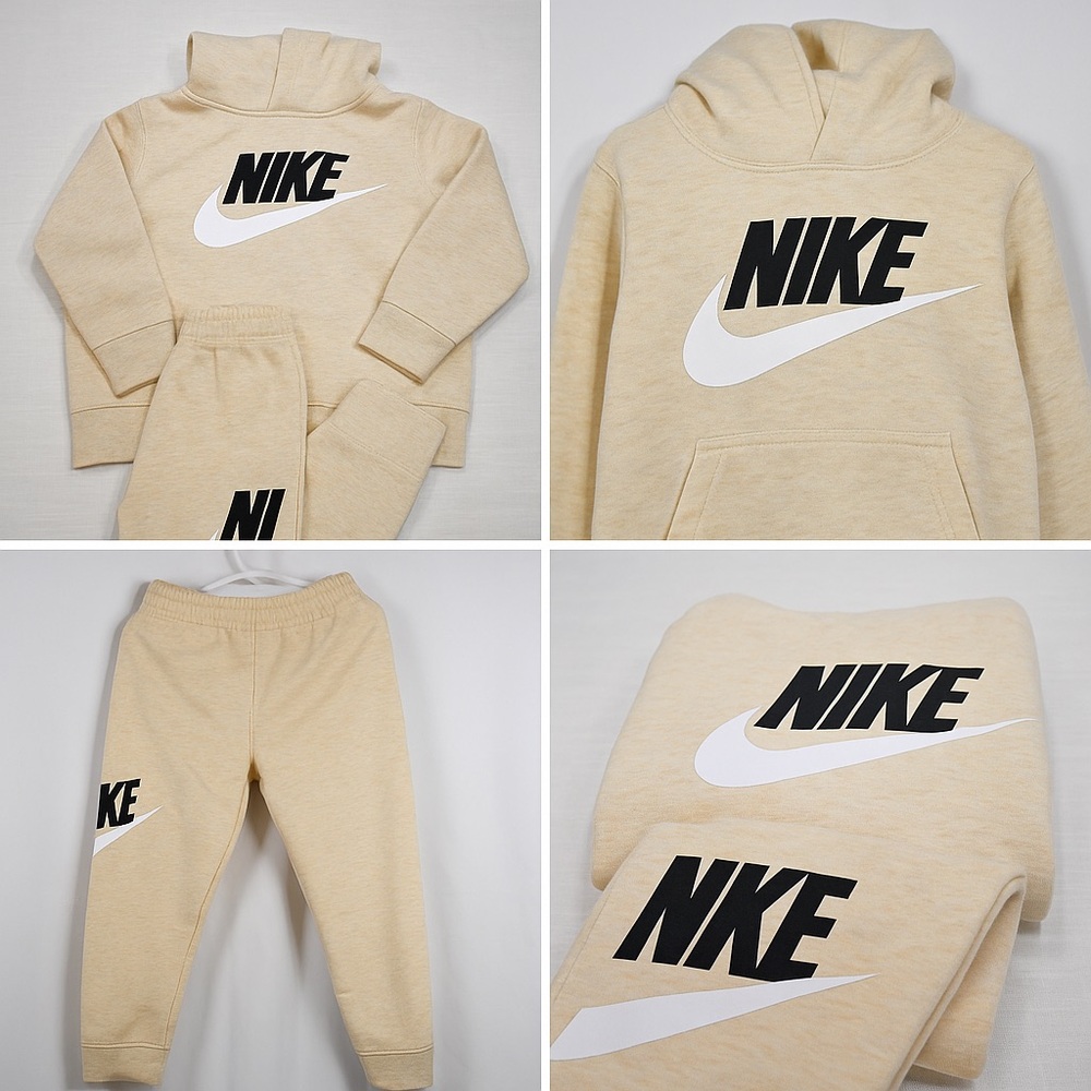 Nike Kids Hoodie & Jogger Set Beige Tan Fleece Size 5–6Y